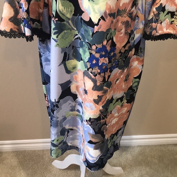 Danny and Nicole Floral Lace Trim Bell Sleeves Off Shoulder Sheath Dress-14 - Picture 3 of 14